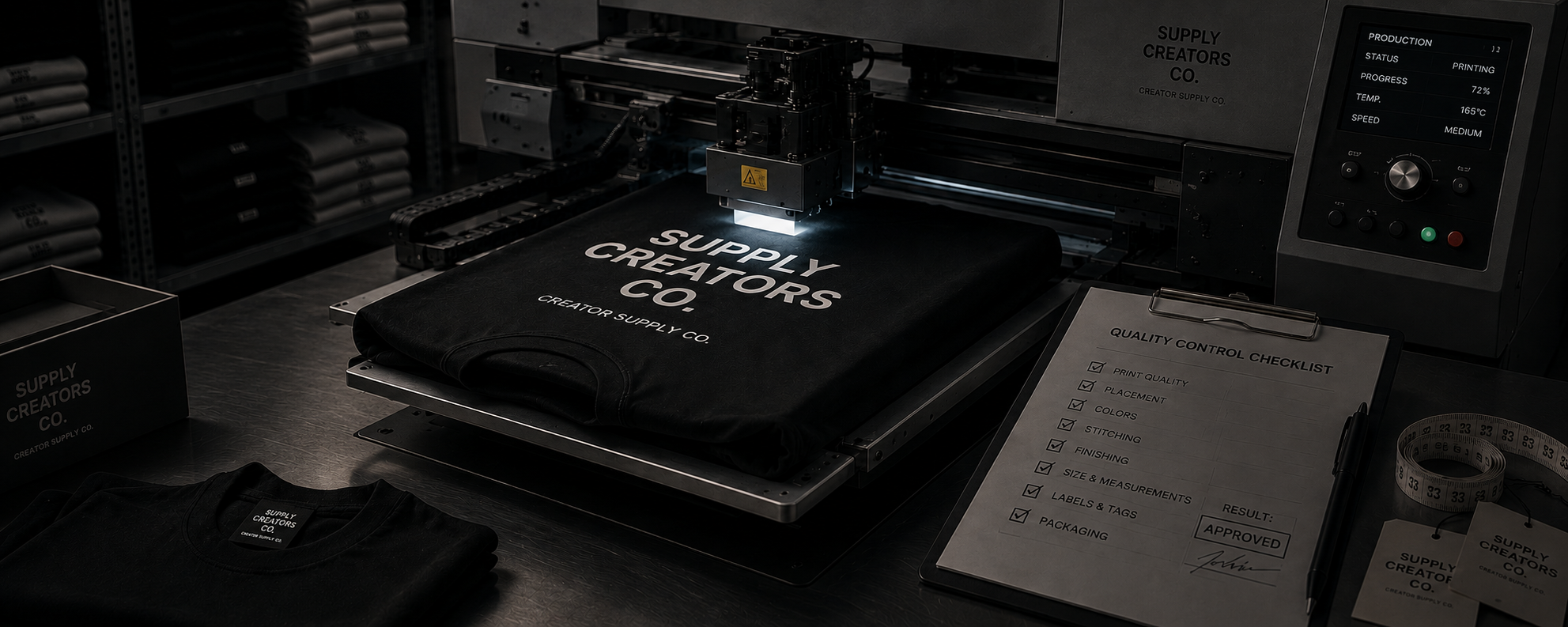 Production & Quality Control — press and finished garments
