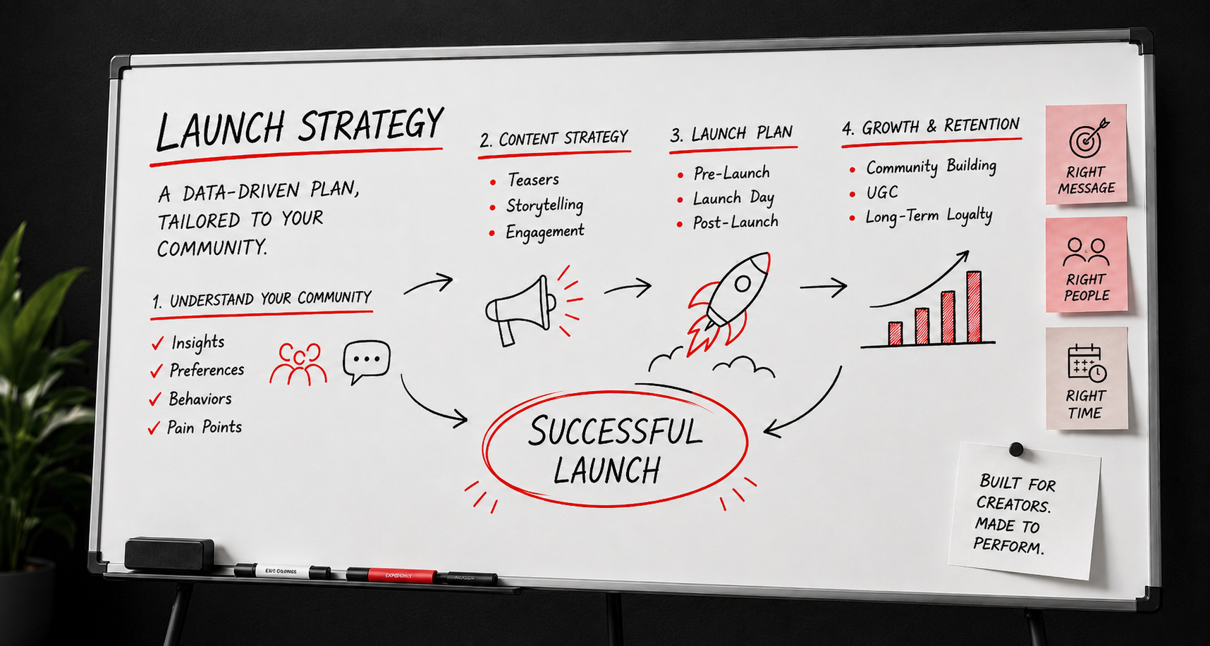 Launch Strategy — launch plan whiteboard