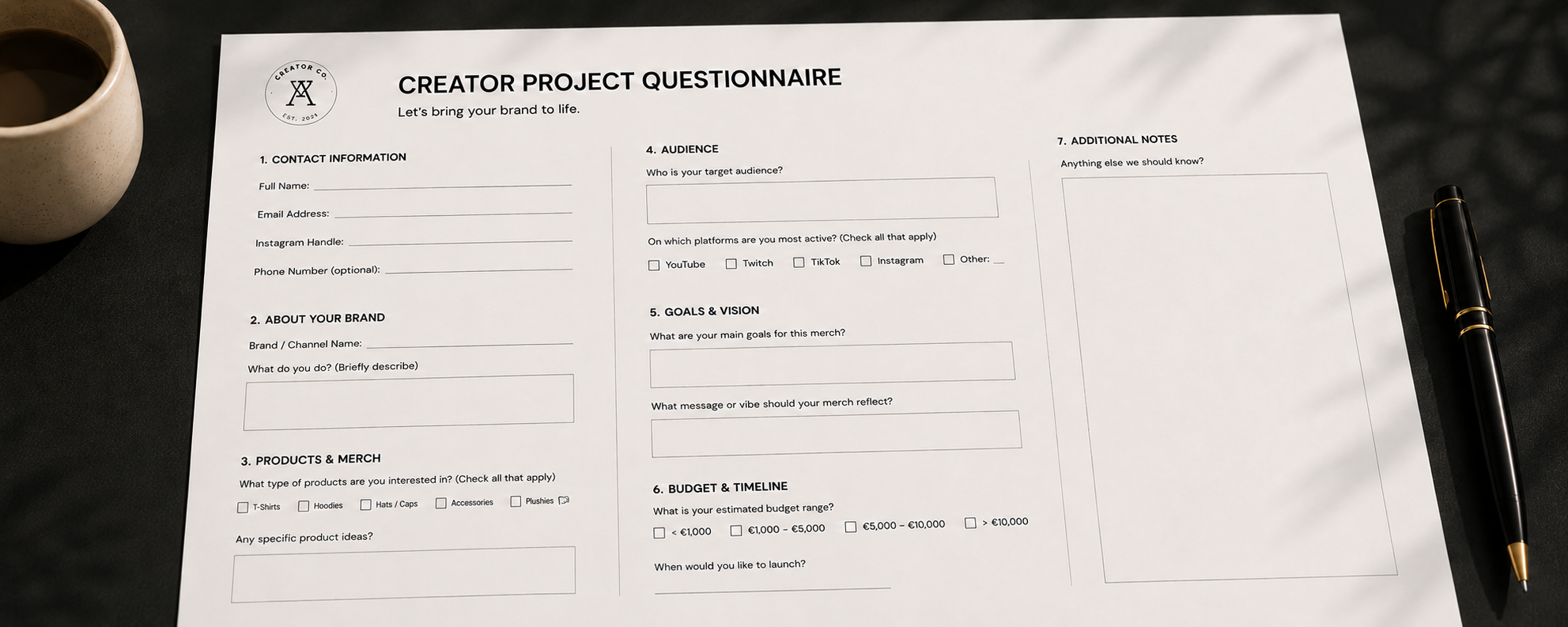 Tell Us About You — creator project questionnaire
