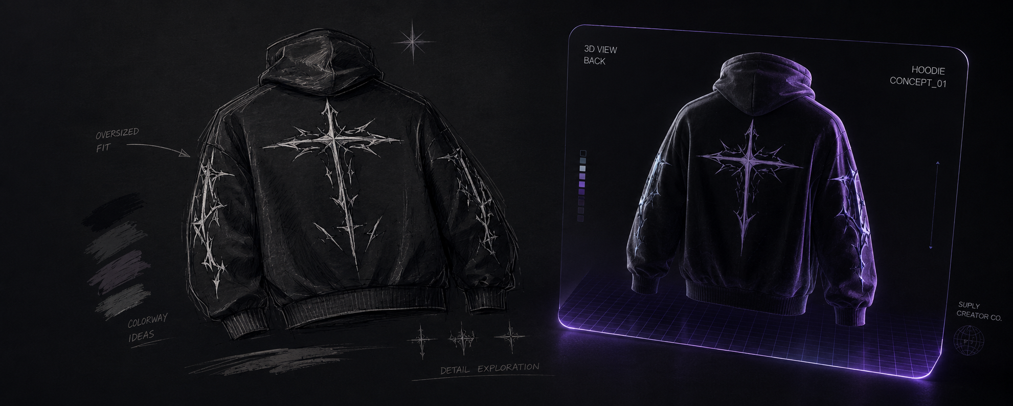 Concept & Design — sketch to 3D mockup imagery