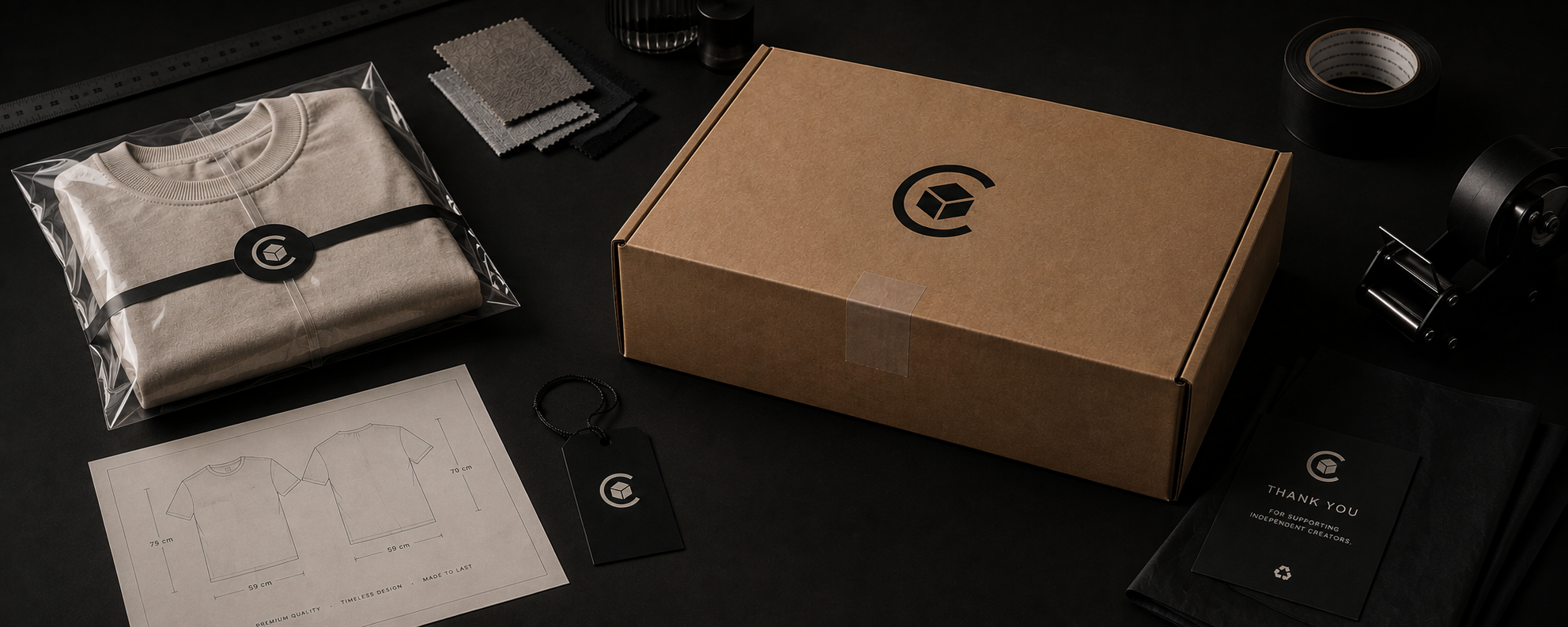 Packaging & Brand Experience — branded box and hangtags