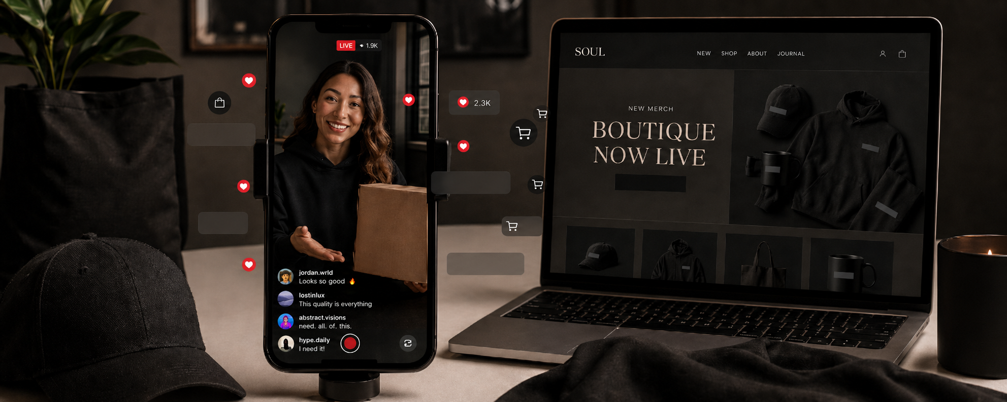 Share With Your Community — launch content on phone and laptop